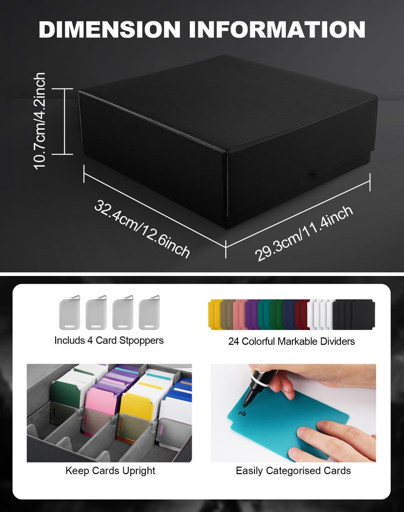 ZLCA Card Storage Box for MTG PTCG  Commander Deck Box Holds 2400+ Cards  Card Storage Case with 4 Stoppers  Card Organizer for TCG Sport Cards(Black) - Image 3